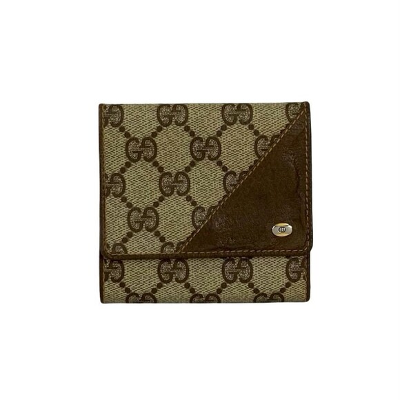 GUCCI Old Gucci GG Logo Leather Tri-fold Wallet Brown 22043